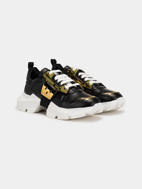 Leather sneakers with gold metal detail - 2