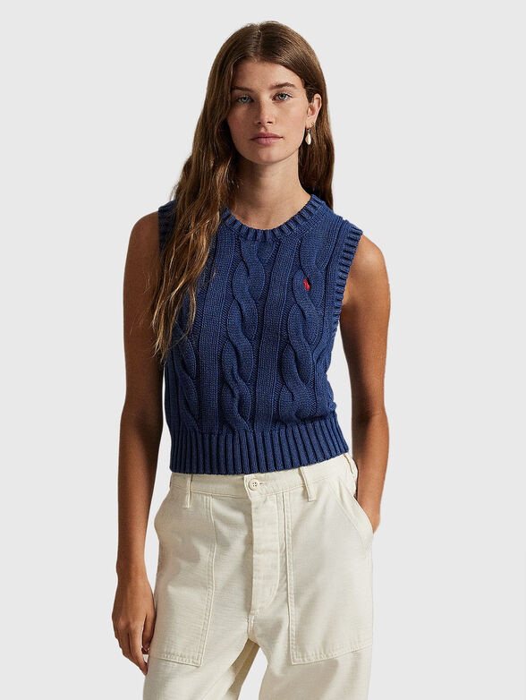 Knitted sweater with oval neckline and sleeves - 1