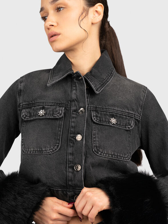 Denim jacket with faux fur sleeves - 5
