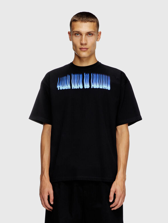 Black cotton T-shirt with print - 1