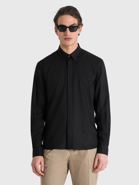 Черна риза от ленен бленд - 1