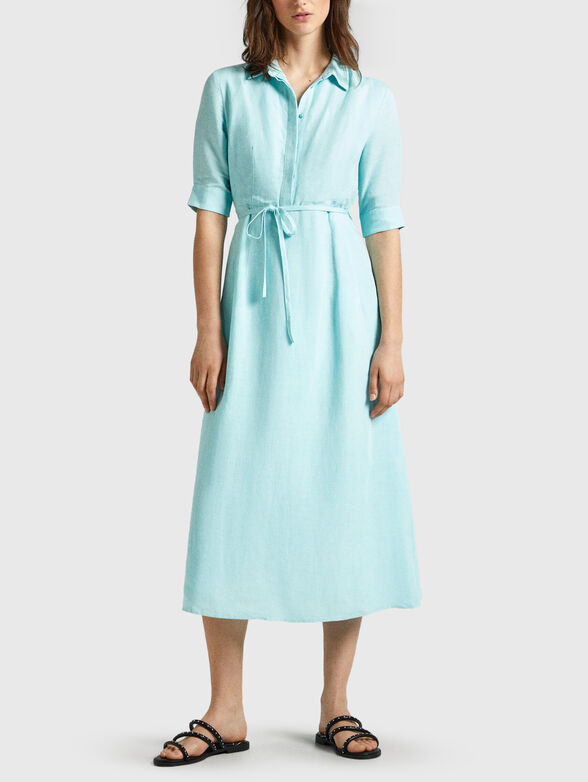 Blue dress of linen and viscose - 1
