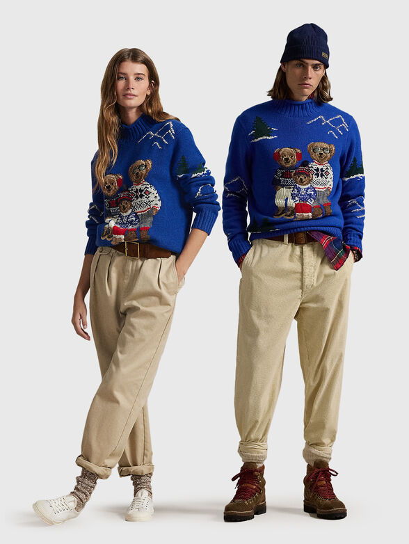 Blue unisex sweater with Polo Bear motif - 1