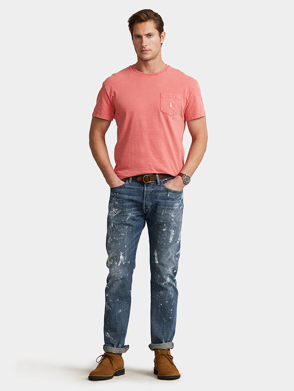 T-shirt with pocket and logo embroidery in coral color - 2