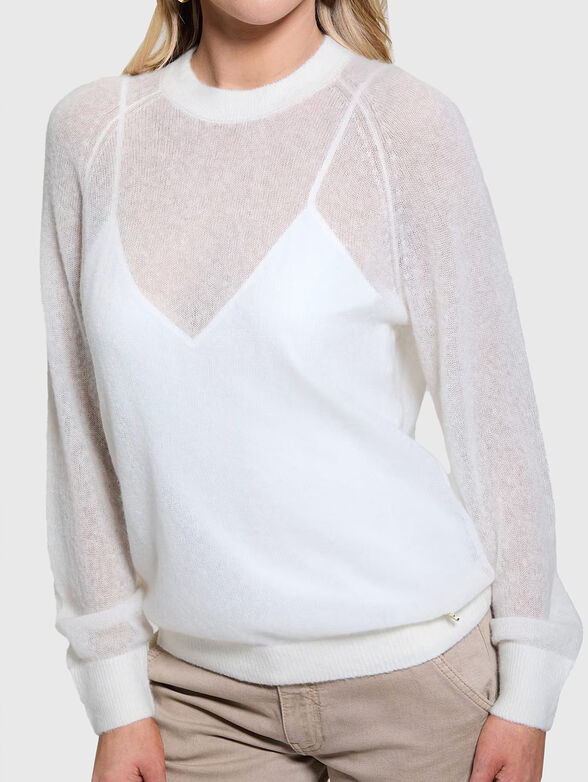 Sweater with translucent sheer and oval neckline - 4