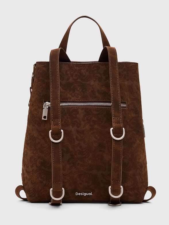 Faux leather backpack with woven texture - 3