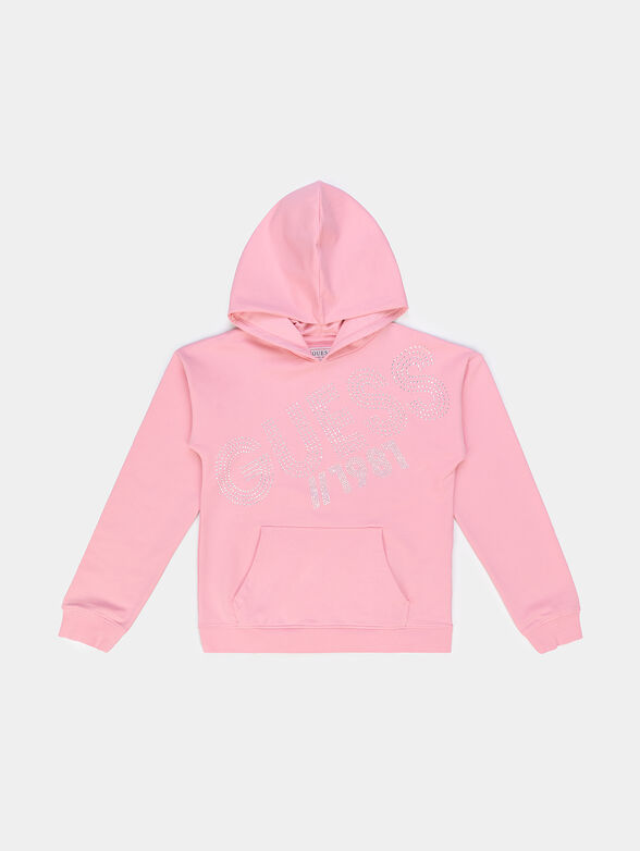 Pink sweatshirt with hood and appliques - 1