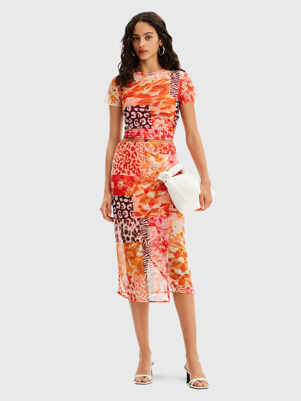Midi skirt with multicolour print  - 6