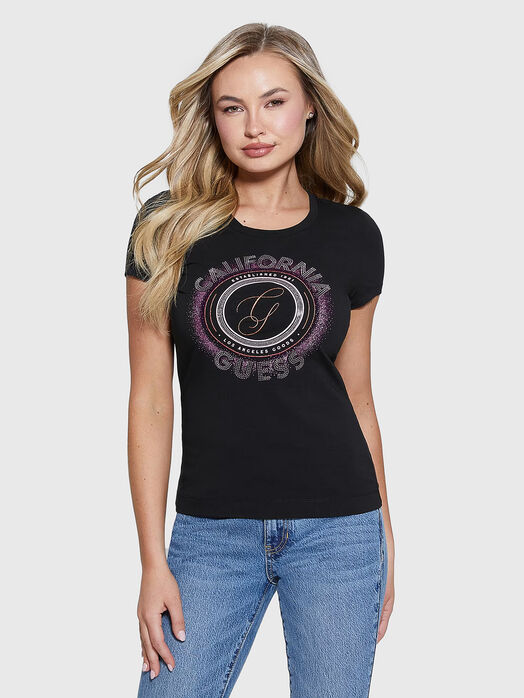 T-shirt with applique rhinestones