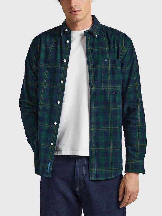 Памучна риза с кариран принт  - 1