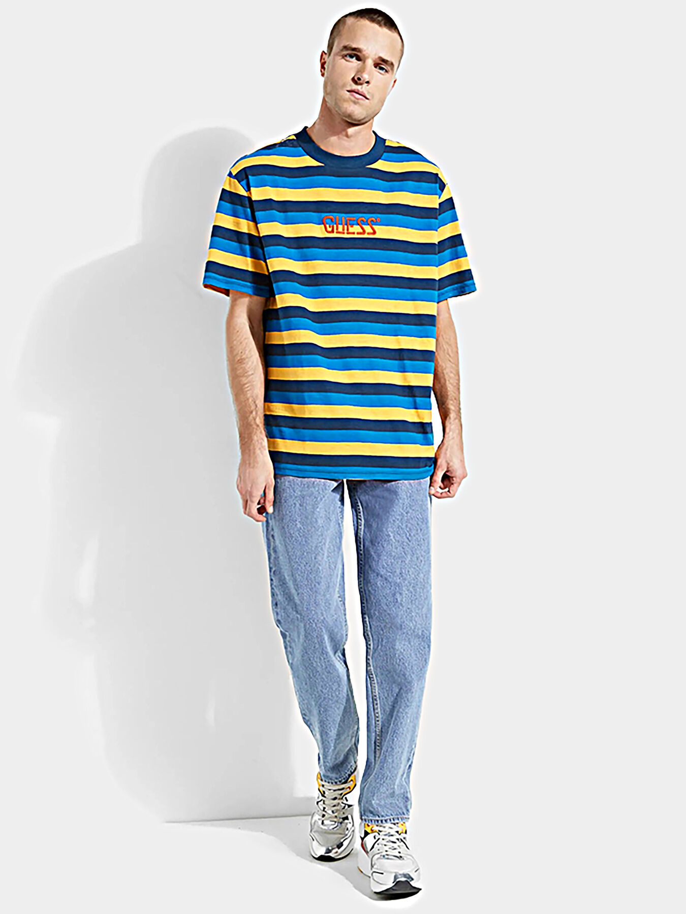 WONDER STRIPE Blue unisex t-shirt brand GUESS