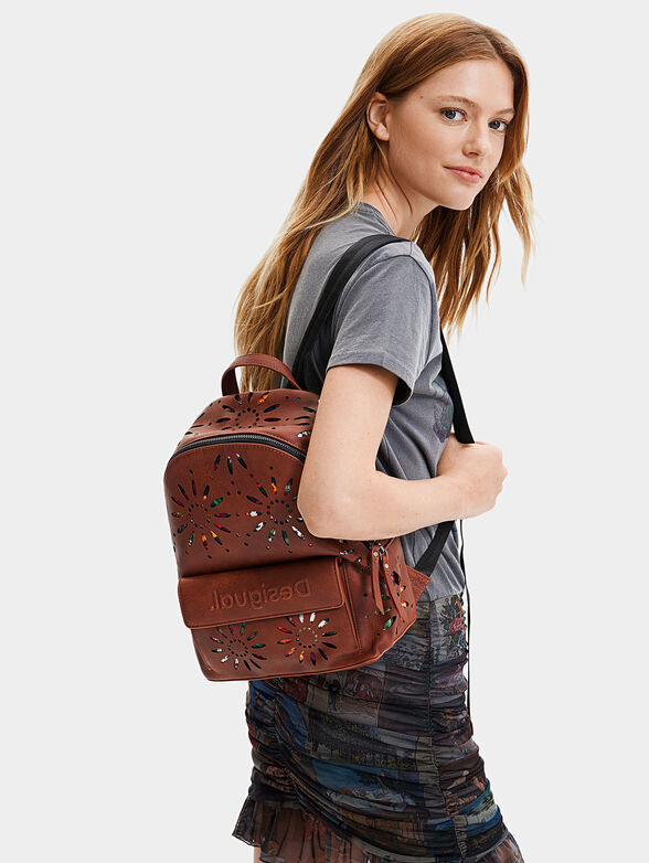 Brown backpack with laser perforations - 2