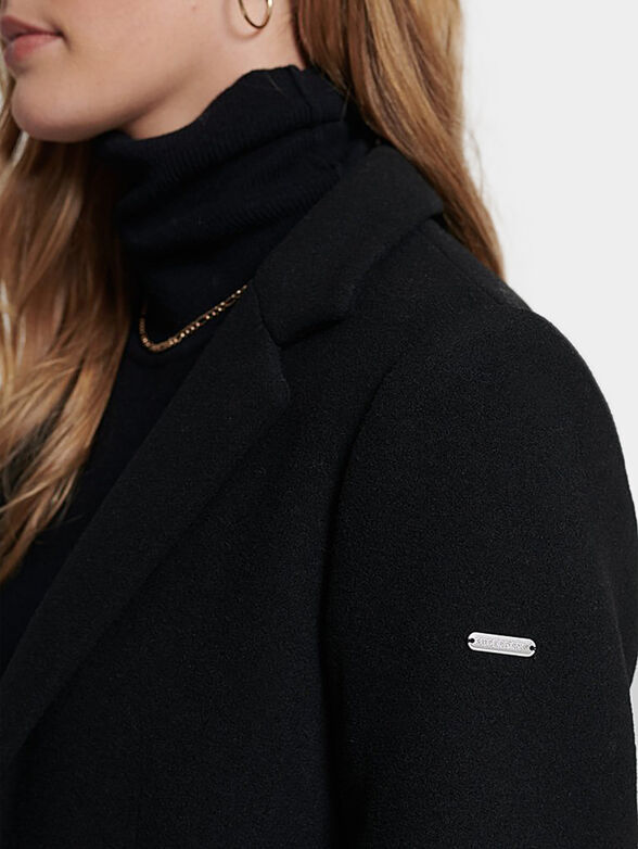 Long wool blend coat with logo detail - 5