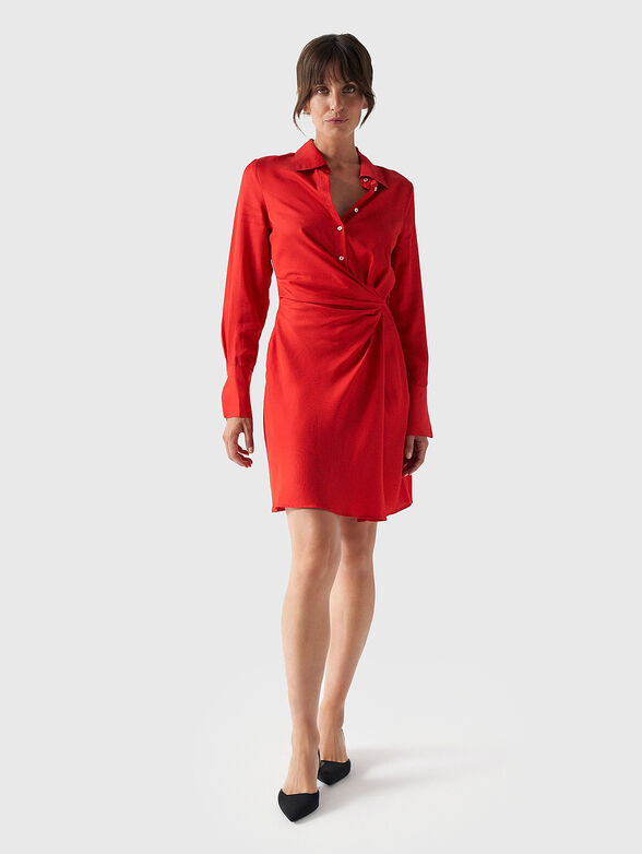 Satin shirt dress in red color - 1