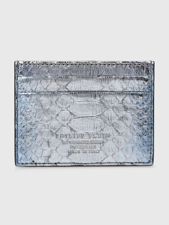 Silver snakeskin card holder with logo - 1