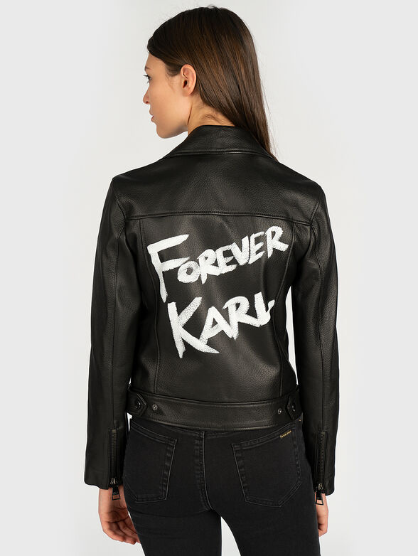 Leather biker jacket with contrasting inscriptions - 3