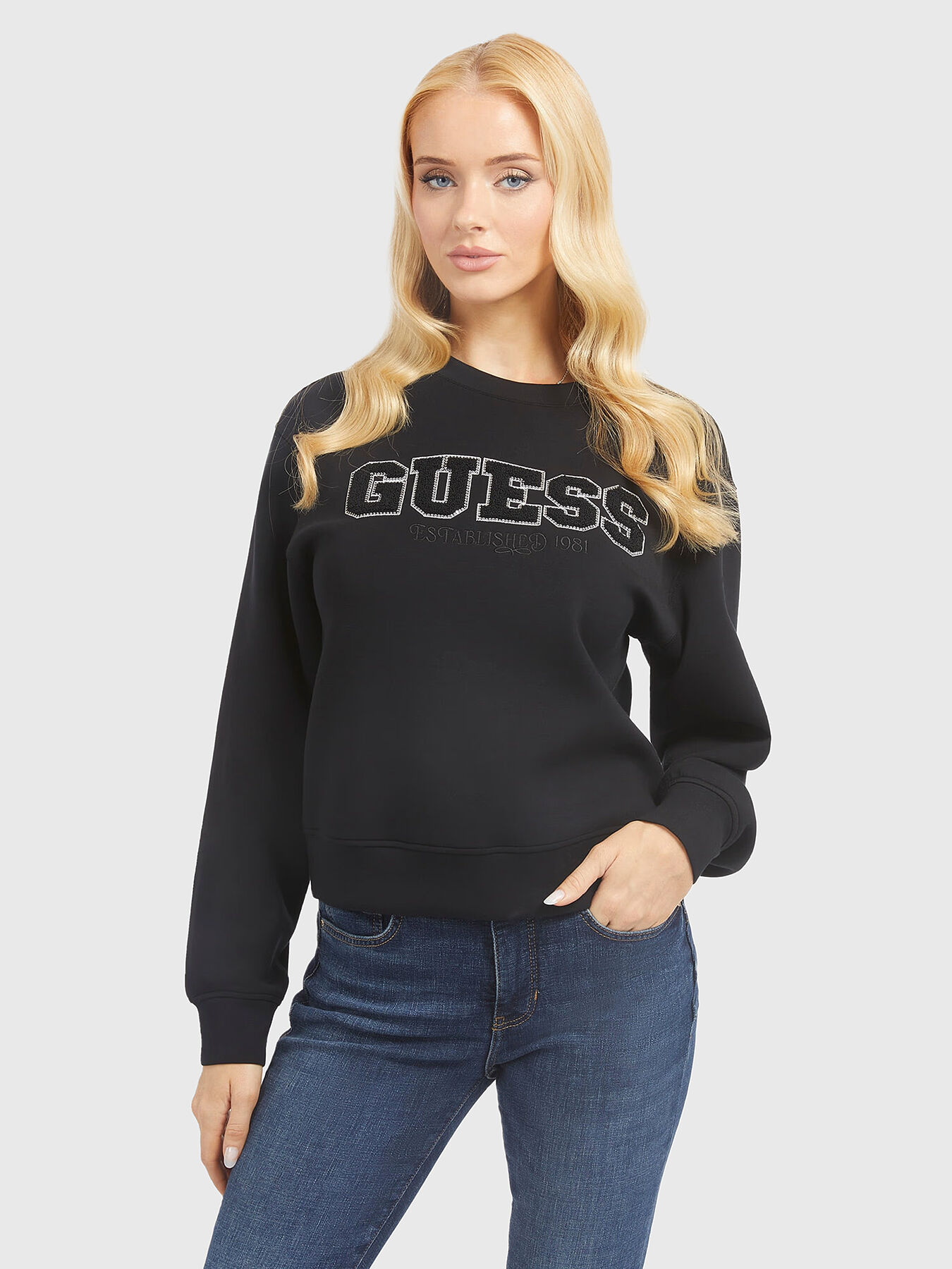 Black sweatshirt with logo detail brand GUESS Globalbrandsstore en