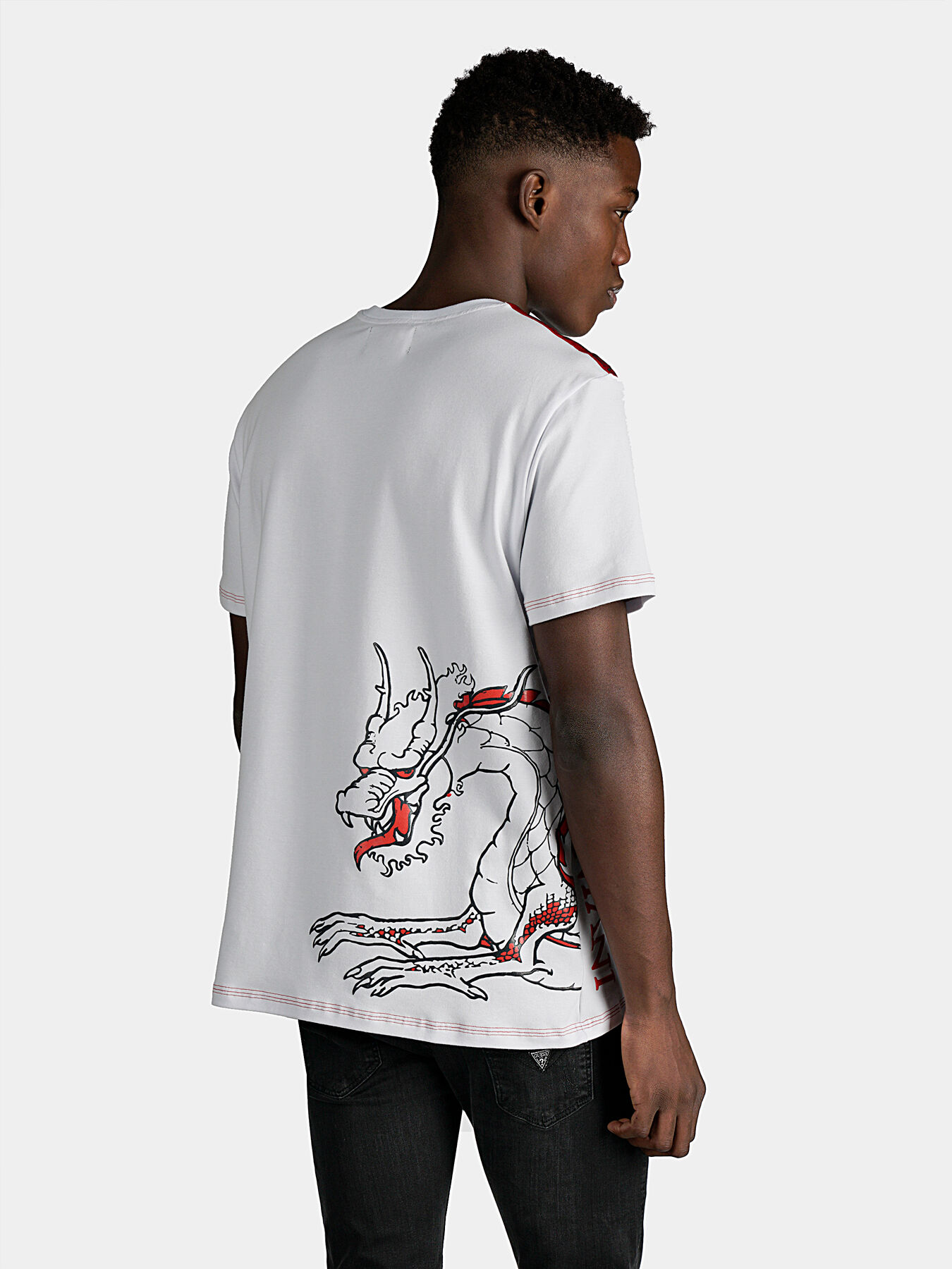White T-shirt with red accents brand GINZA MODE