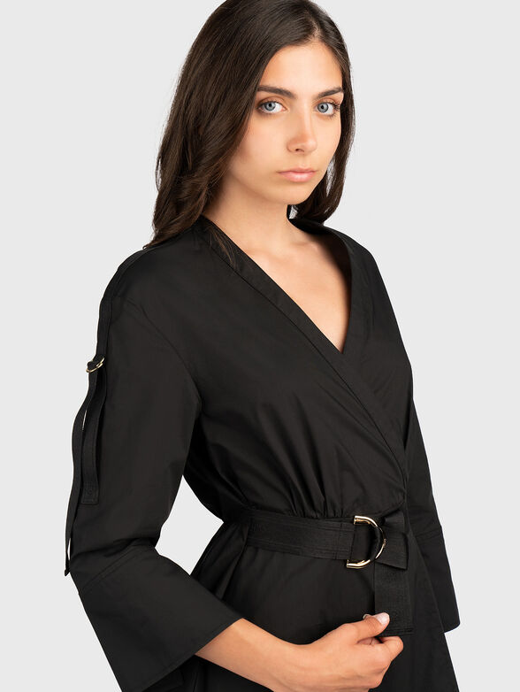 Cotton poplin midi dress with belt - 3