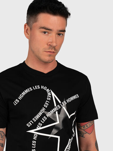 Black cotton T-shirt with print - 4