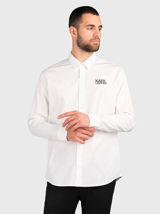 Бяла риза с лого детайл  - 1