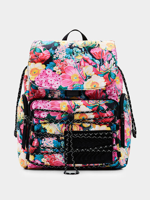 Backpack with floral print and pockets