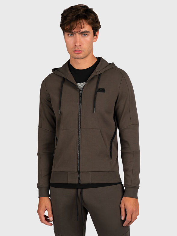 Black sweatshirt with zip and hood - 1