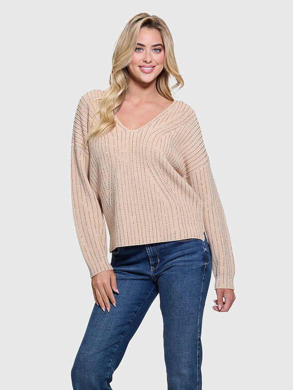 V-neck sweater with rhinestones - 1