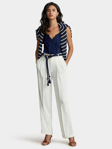 Dark blue satin top with lace details - 2