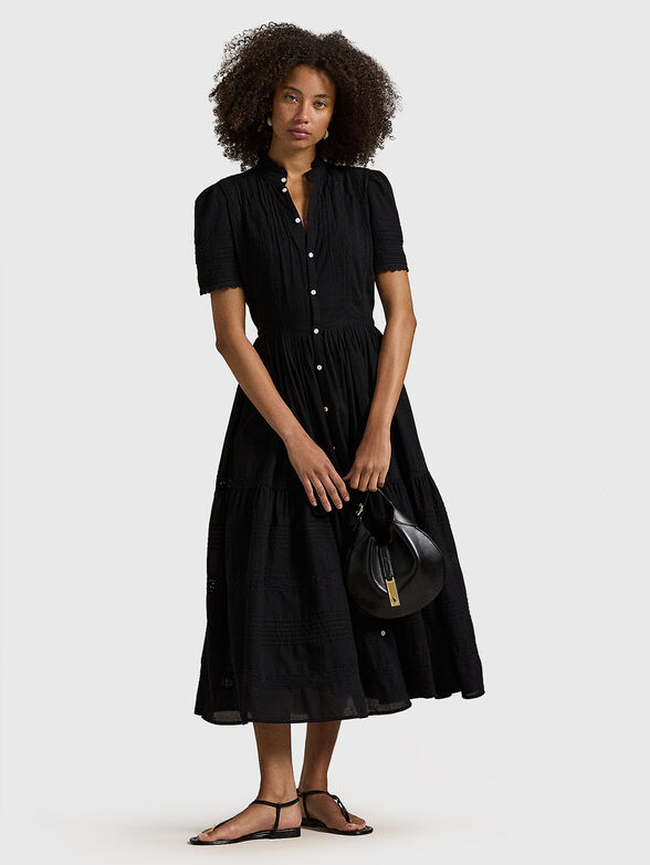 Midi black dress with contrast buttons - 1
