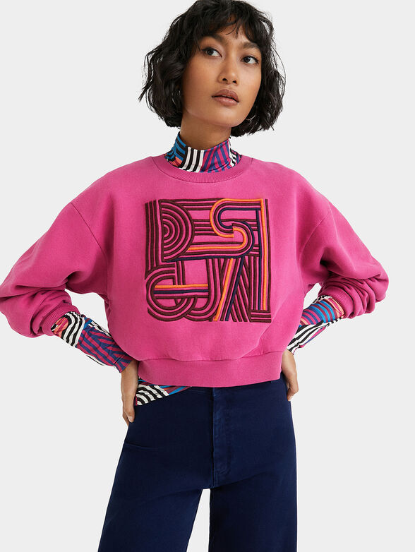 Fuxia sweatshirt with embroidered maxi logo - 1