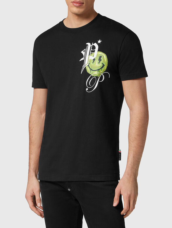 SMILE black T-shirt in cotton  - 1