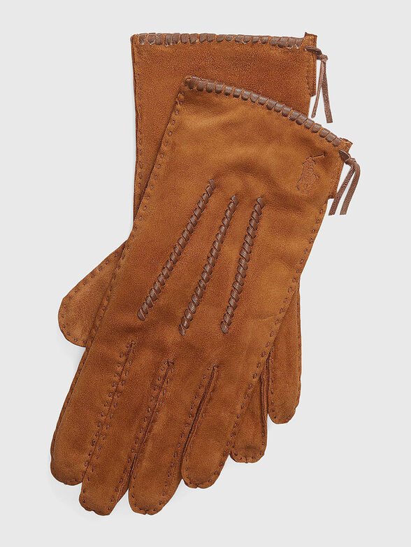 Suede gloves with leather details - 1