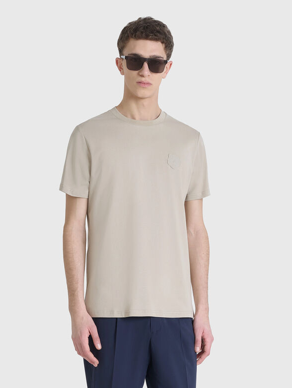 Cotton T-shirt with oval neckline and rubber detail - 1