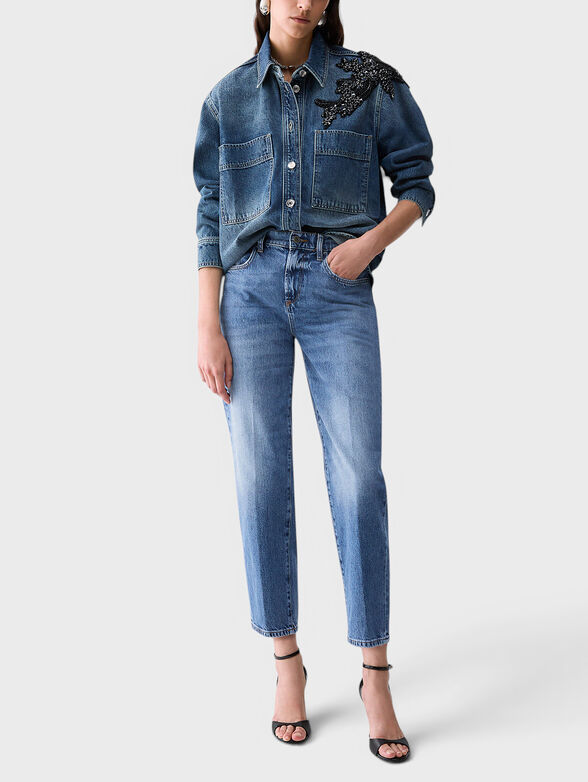 Denim overshirt with jewel embroidery - 3
