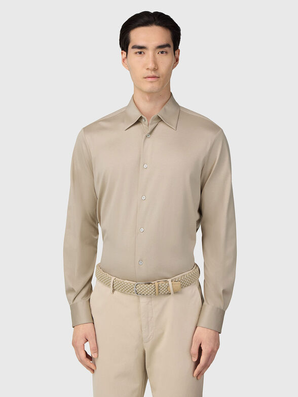 Beige cotton blend shirt - 1