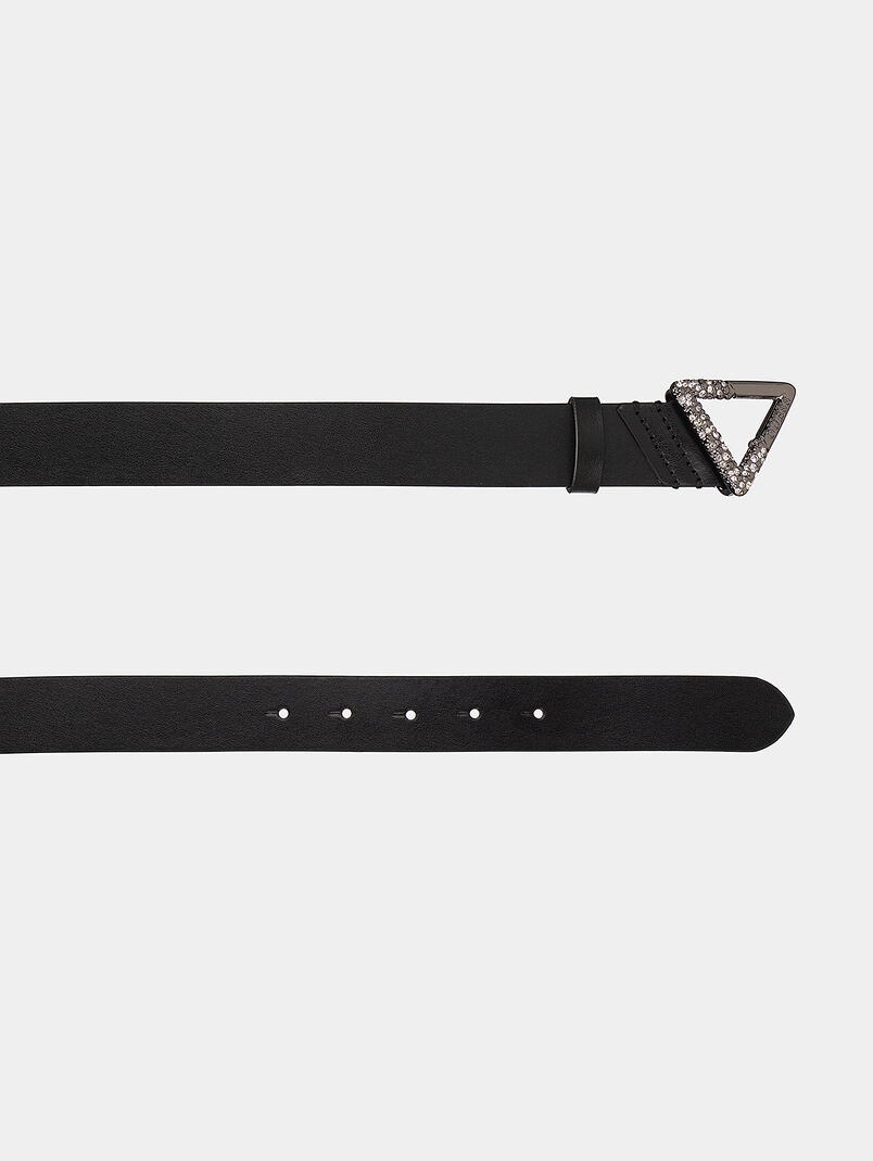 Black eco leather belt with rhinestones - 3