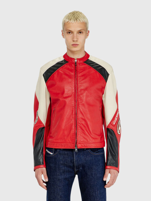 Leather biker jacket with logo detail - 1