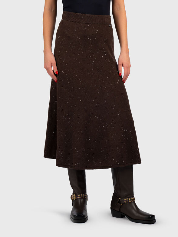Midi skirt with micro sequins and logo detail - 1