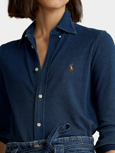 Blue cotton shirt with embroidered logo - 3
