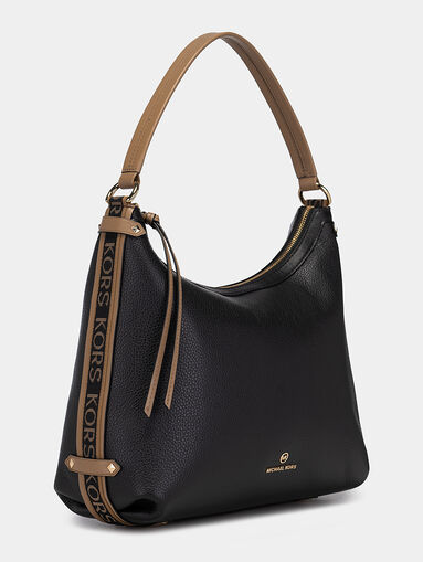 Leather hobo bag with logo strap - 3