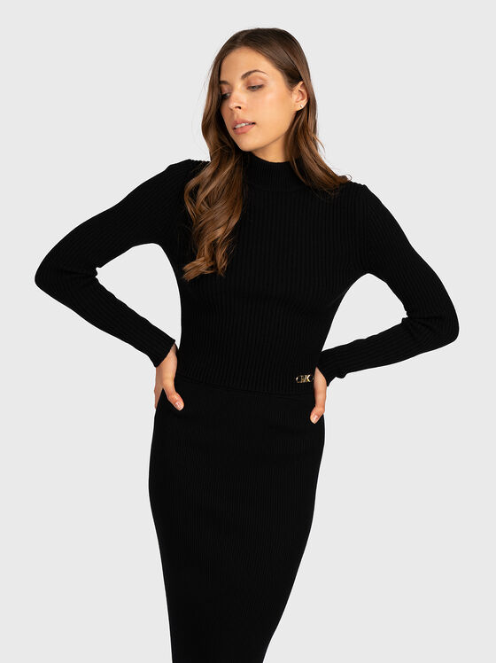 Black turtleneck sweater with logo accent - 1