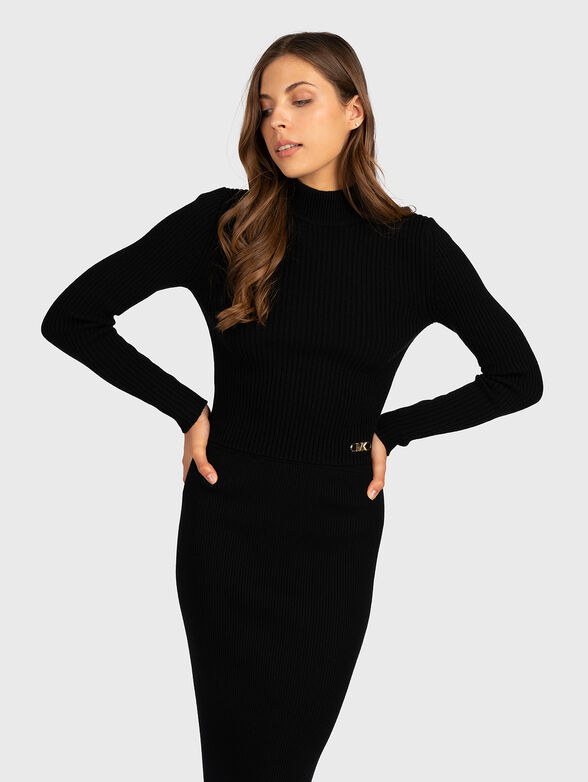 Black turtleneck sweater with logo accent - 1