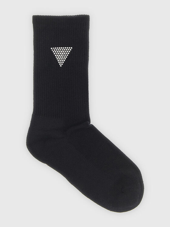 Черни чорапи с апликирани кристали - 1
