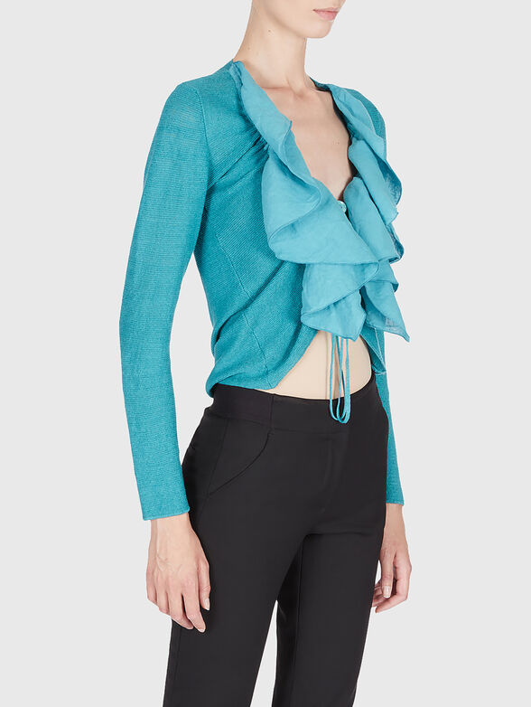 Linen cardigan with accent neckline - 3