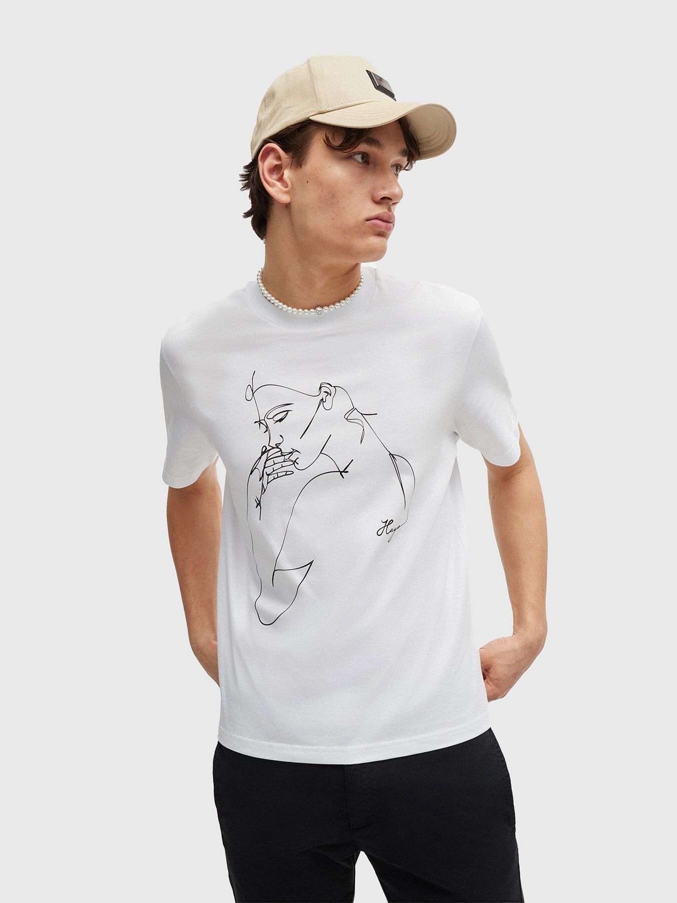 HUGO フロッキー Tシャツ リラックスフィット 50534951-102 HUGO - Relaxed-fit T-shirt in cotton with embroidered logo