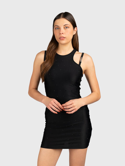 Mini dress with appliqued crystals
