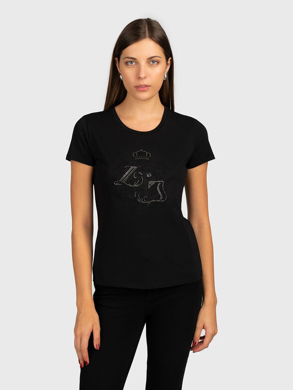 T-shirt with embossed design and rhinestones - 1