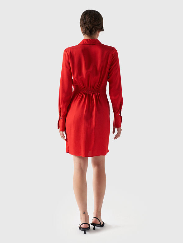 Satin shirt dress in red color - 2