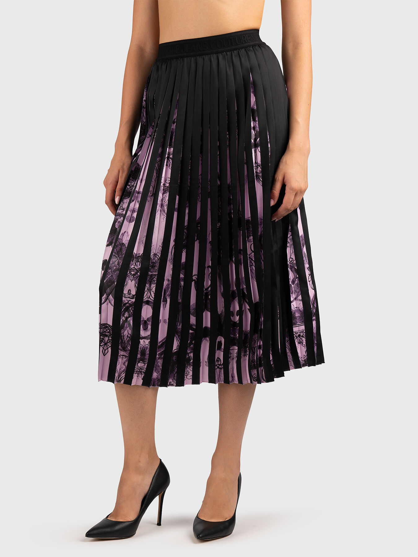 Pleated skirt with baroque print brand VERSACE JEANS COUTURE